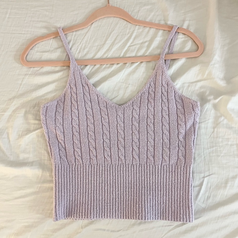 & Other Stories lilac V-neck cable knit tank
